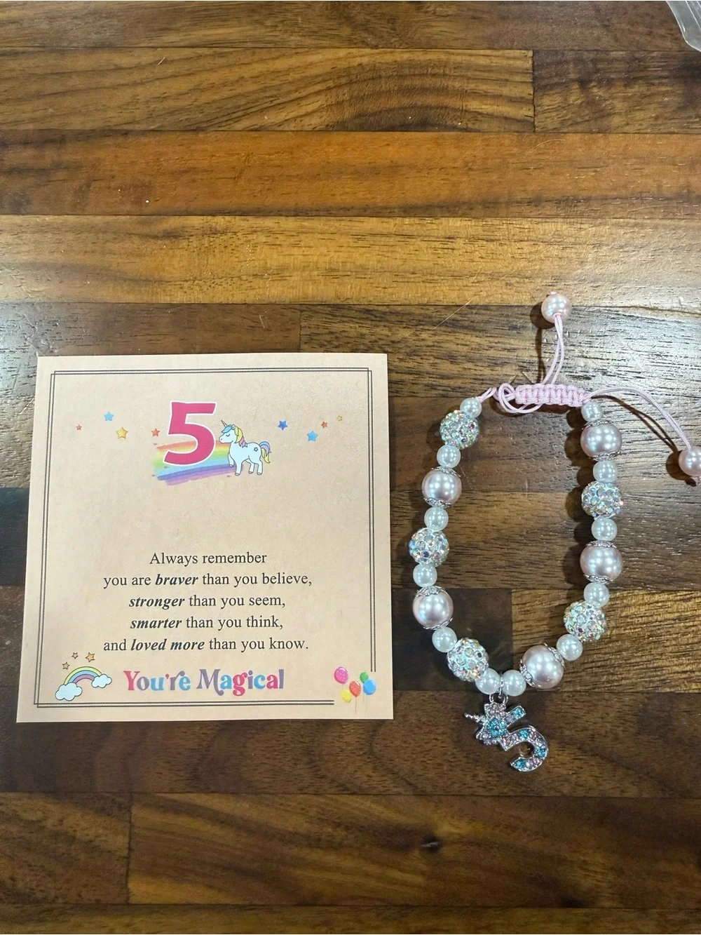 You're Magical Pink Beaded '5' Kids Bracelet